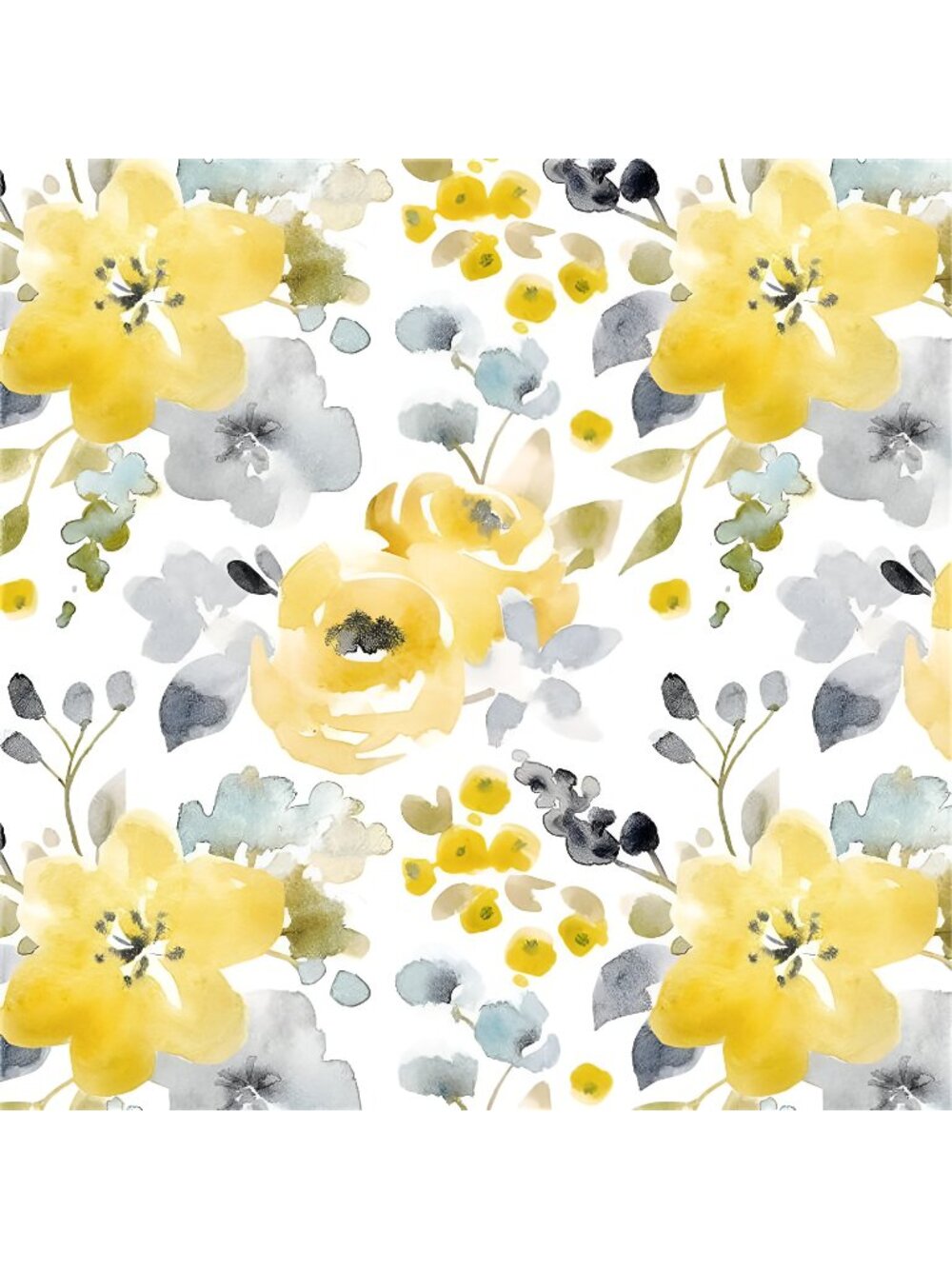 Floral Peel & Stick Wallpaper Yellow/Gray Watercolor Contact Paper 15.5''x118''